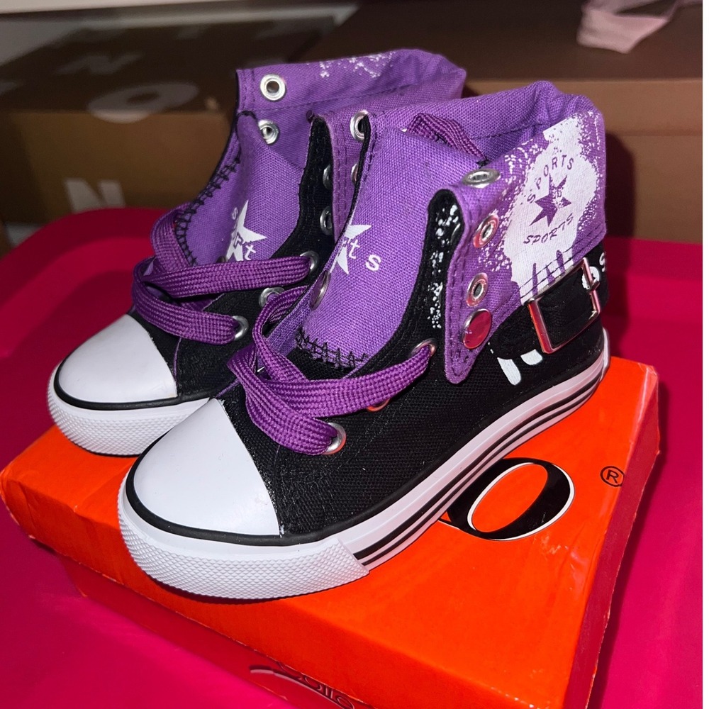 Collection O Purple Black Canvas High Top Fold Over Sneakers Womens Size 5